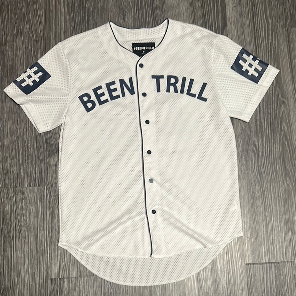White and Black Jersey Shirt with Bold Text